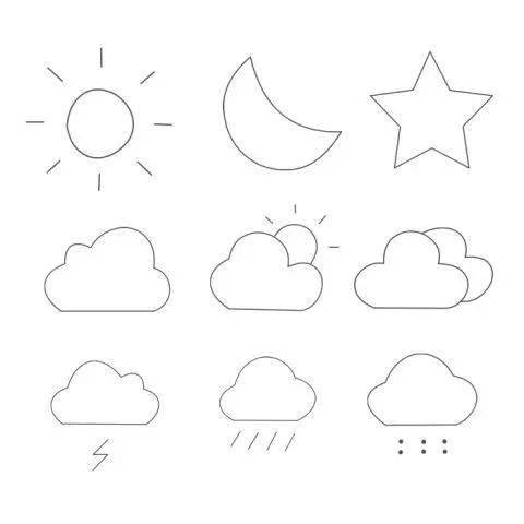 天气主题简笔画大全各种天气的小图标应有尽有