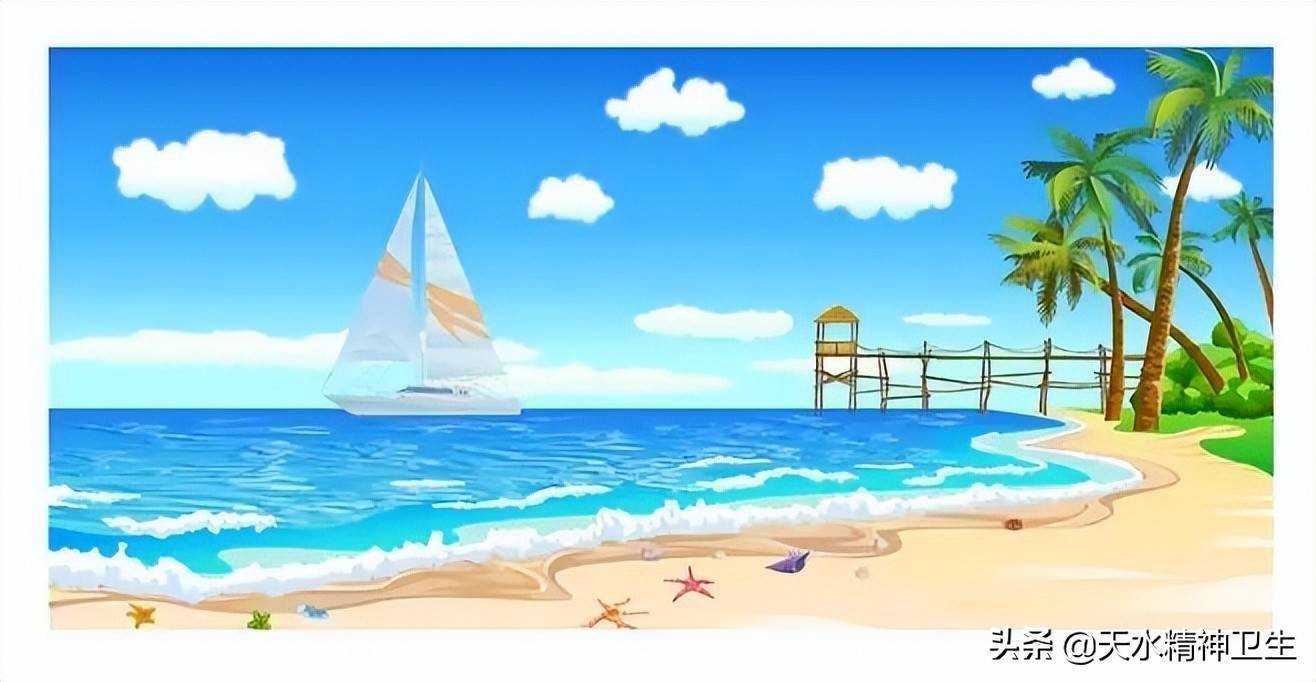 例如:想象放松《海滩》我静静地躺在海滩上,周围没有其他人,蓝天白云