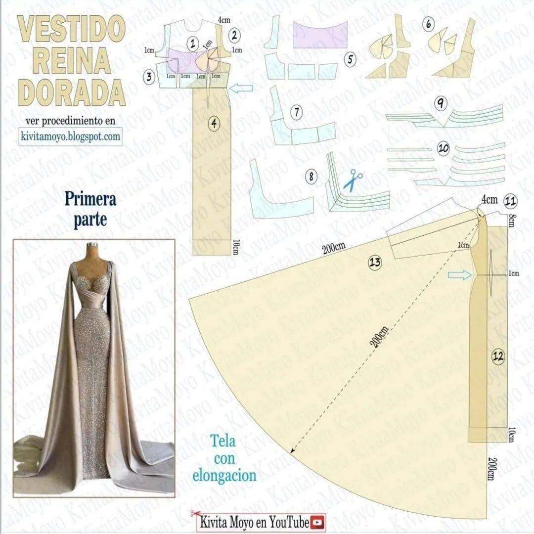 【服装设计图——时装制版】欧美礼服裙的款式图与裁剪图