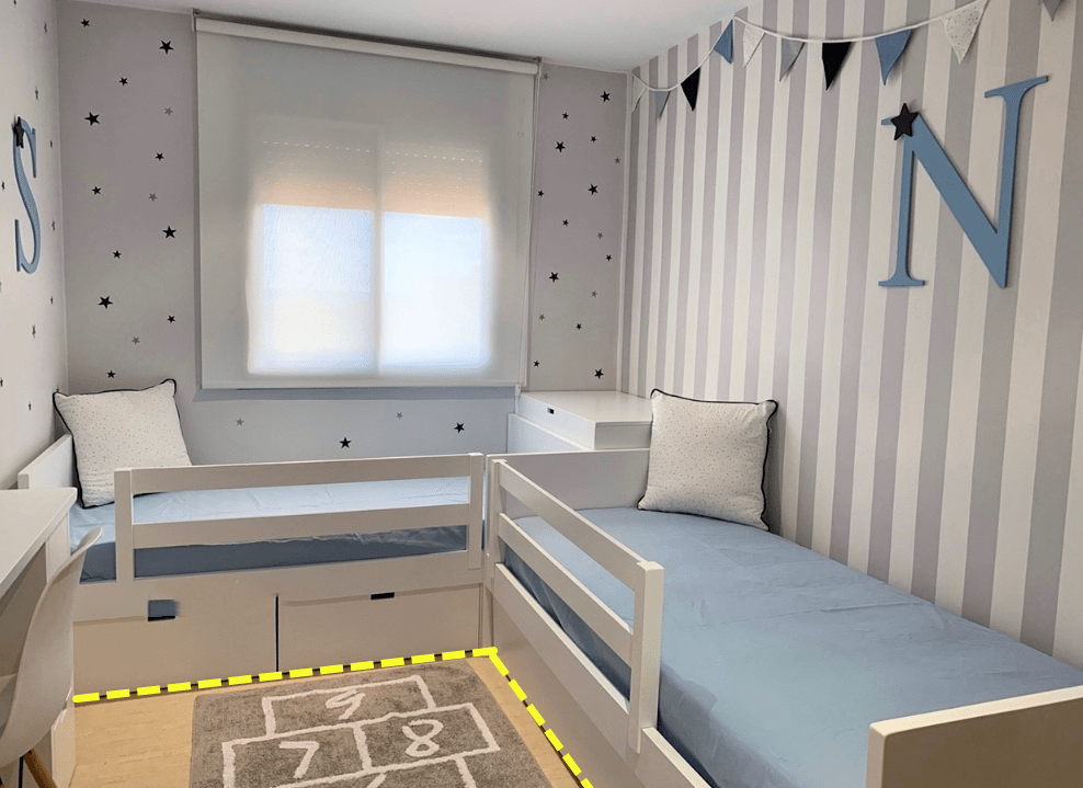 "l"型双人床根据卧室的面积以及孩子的身高进行定制,折叠的布局,可以