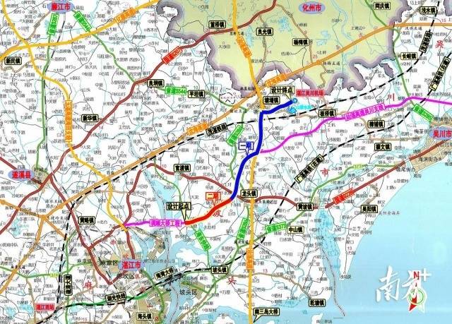时速120公里,双向六车道,连接通往湛江市区的调顺大桥与云湛高速共线