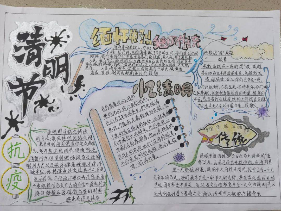 缅怀先烈02致敬英雄福建体育职业技术团委举办清明节手抄报展示活动