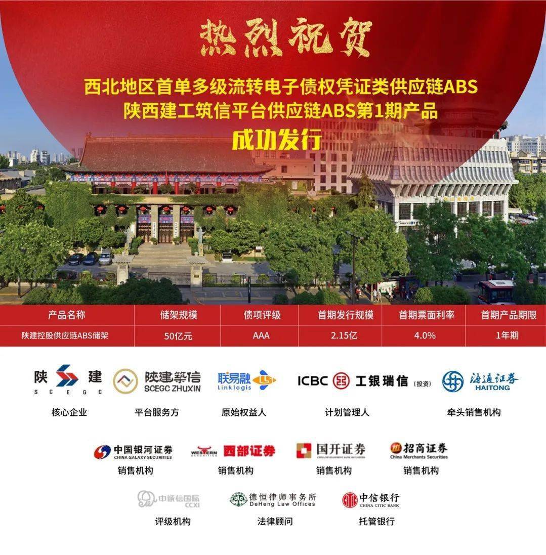 会员动态联易融助力陕西建工发行西北地区首单多级流转供应链abs产品