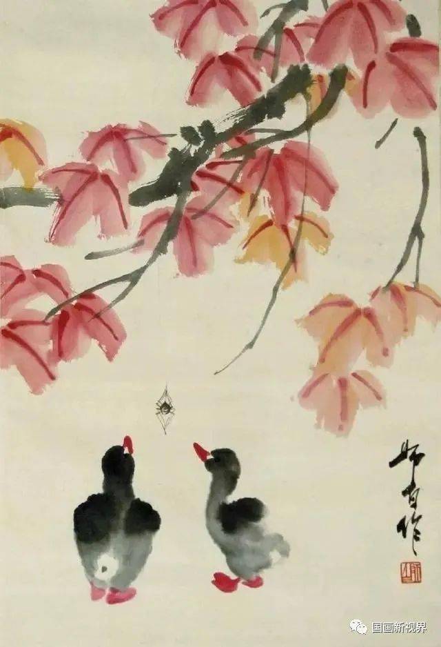 小鸭画枫叶图片图片