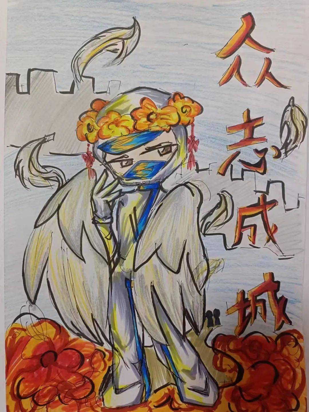 《共同抗疫》五(2)中队 王朝锐昌图县滨湖实验小学《战疫必胜》三(7)