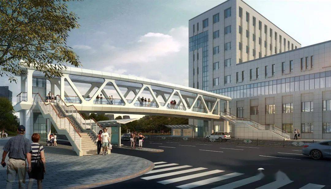 沿东西向布置,采用一跨42米简支钢桁架上跨斗潭路,并与道路正交,西侧