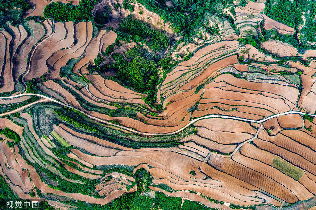 山西运城:航拍旱梯田奇特风景_运城_奇特_梯田