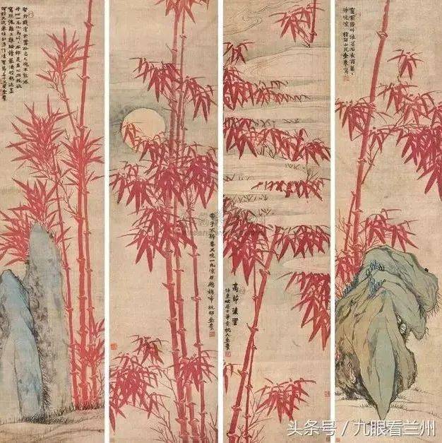 大师们的朱色画竹，别有一番韵味！收藏了_朱竹_墨竹_朱砂