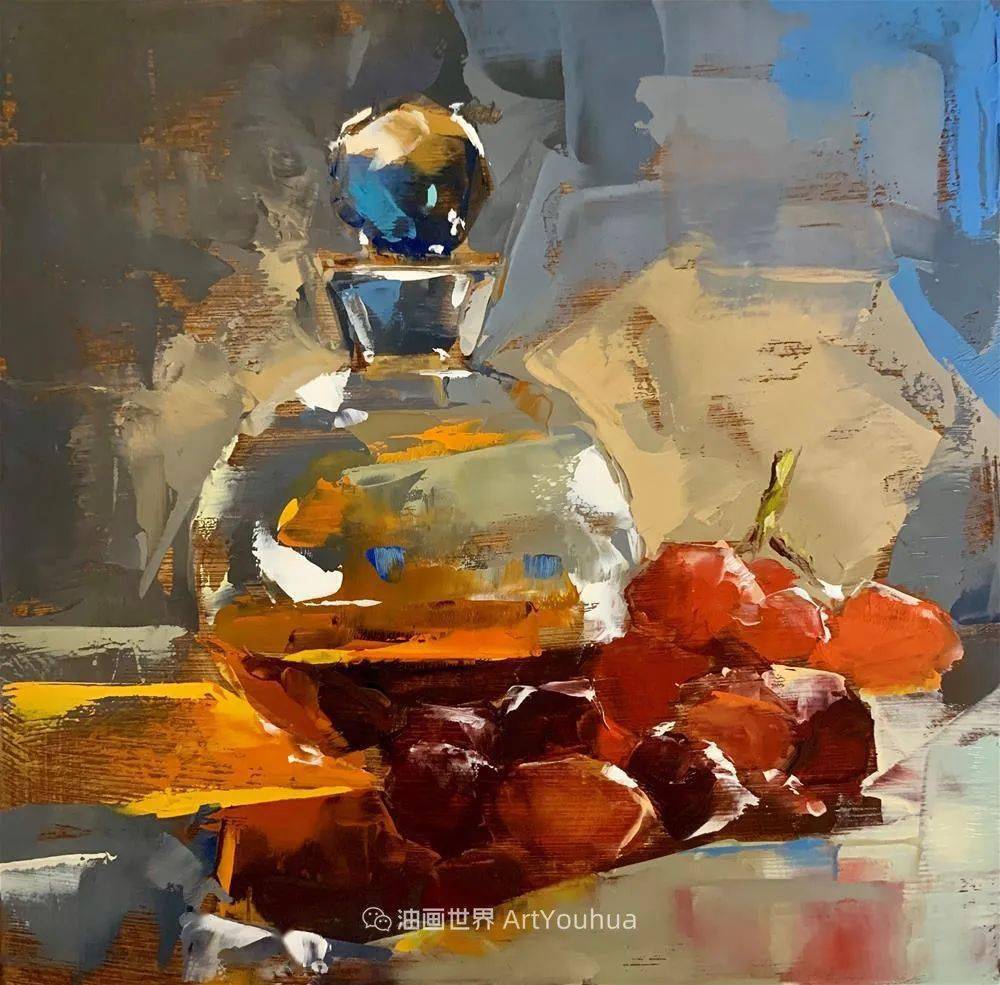 超美的色块笔触粗犷却又极具质感的静物油画