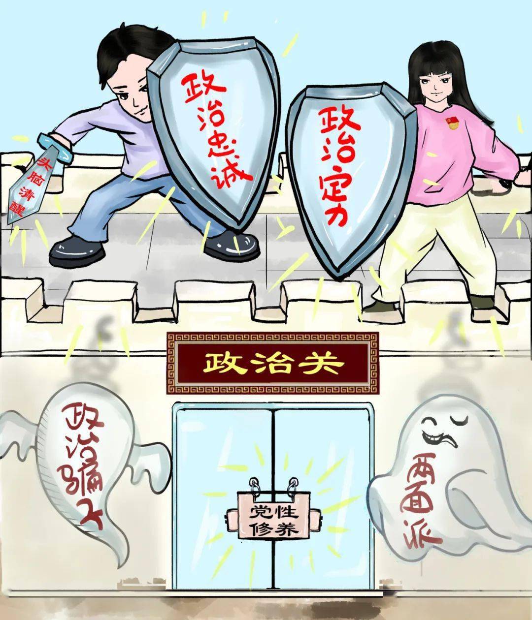 【漫画】@年轻干部 勇当卫士 敢守五关_交往_原则_政治