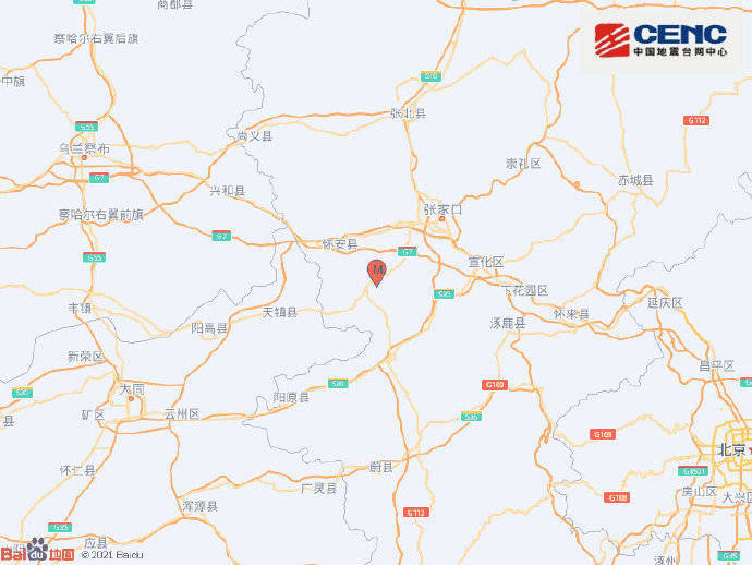 河北张家口市怀安县发生28级地震震源深度10千米