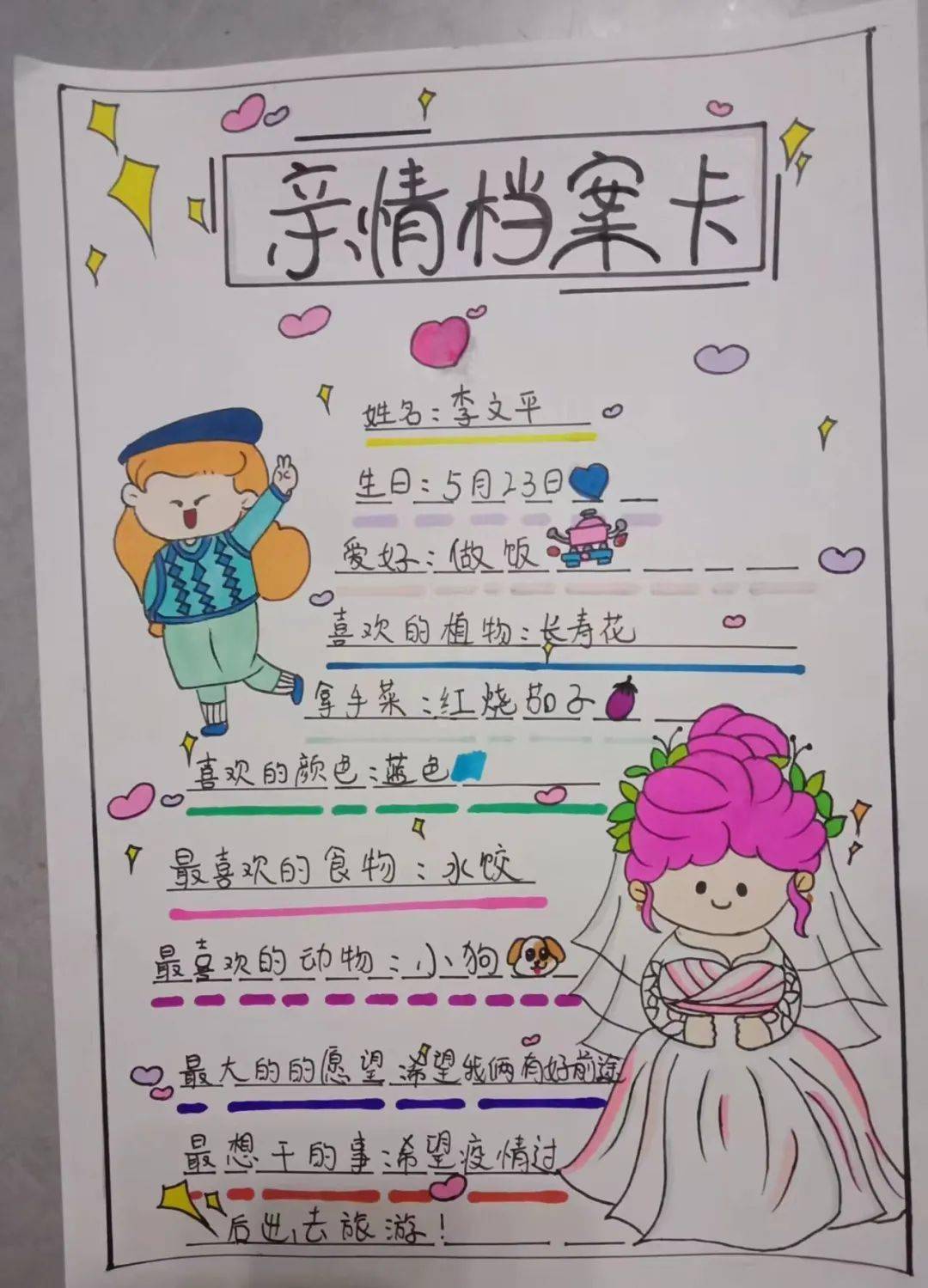 平安中心小学的学生们自制了一份份 告白母亲的亲情档案卡