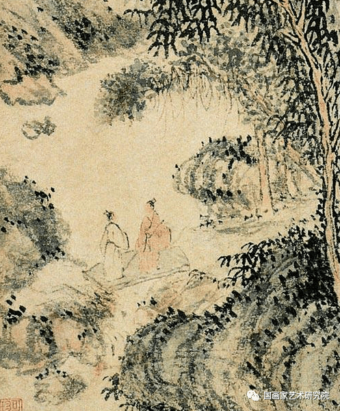 本幅清真道人题:林深溪壑幽,泉鸣石痕浅.萝径入松间,烟云积春藓.