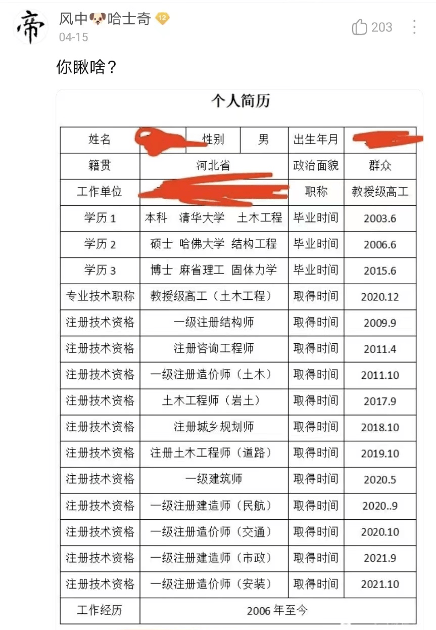 有一位网友贴出了一个更牛的简历!真是惊呆众人.