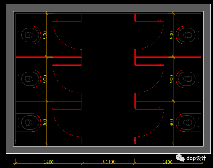 9,单侧厕所隔间至对面小便器或小便槽外沿的净距:当采用内开门时,不应