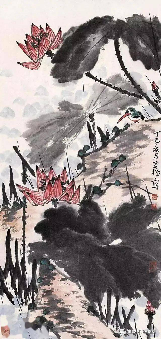 他的大写意荷花笔墨雄阔酣畅淋漓