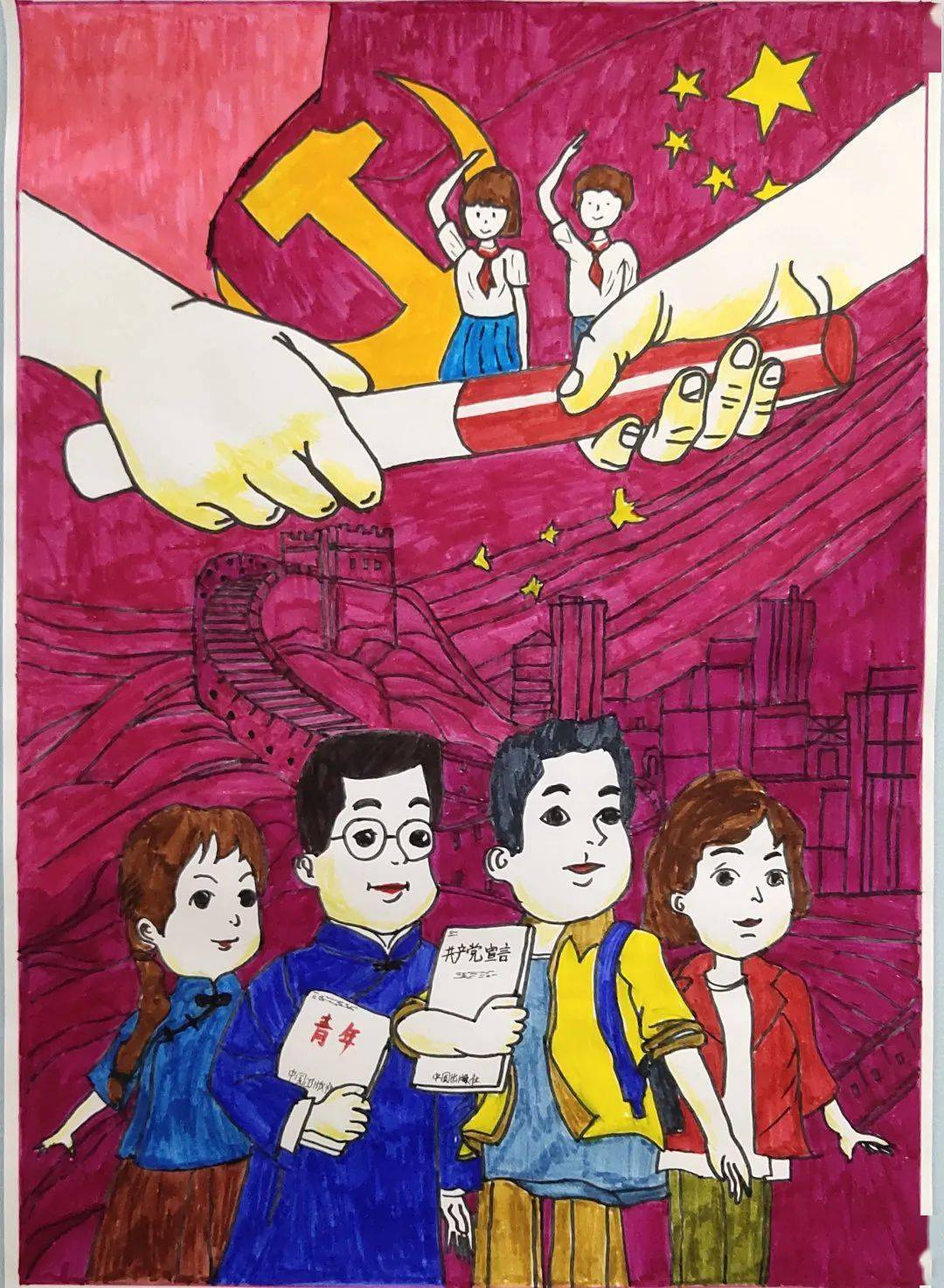 中心幼儿园小五班张艳梅(教师)作品名称:《百年薪火团,奋斗最青年》作