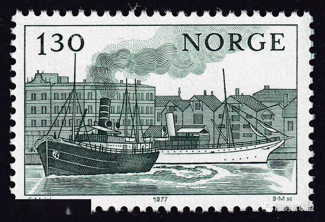 欣赏挪威1977年船只与海岸线邮票