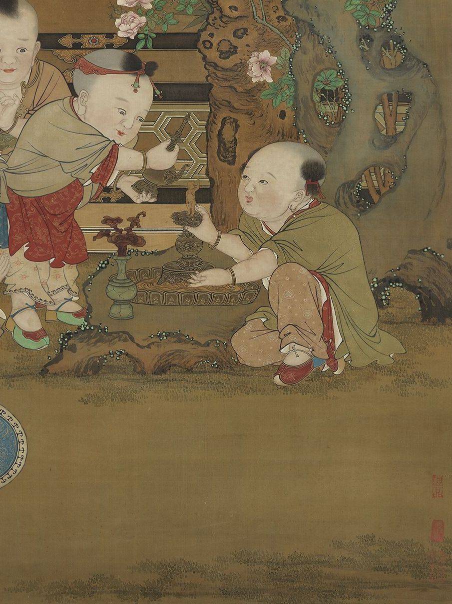 故宫藏画里的婴戏:促织,逗猫,击球,斗草……