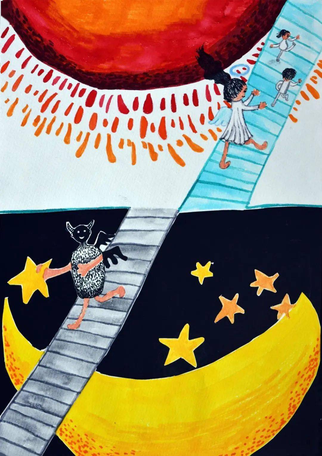 天使走在阳光下恶魔出现在黑夜里昼夜总免不了交替