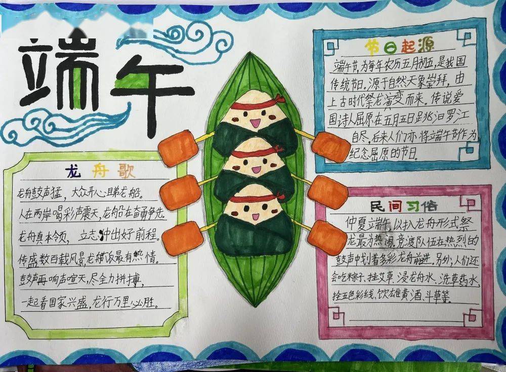 传承文化——九江镇中心小学一年级庆端午手抄报活动