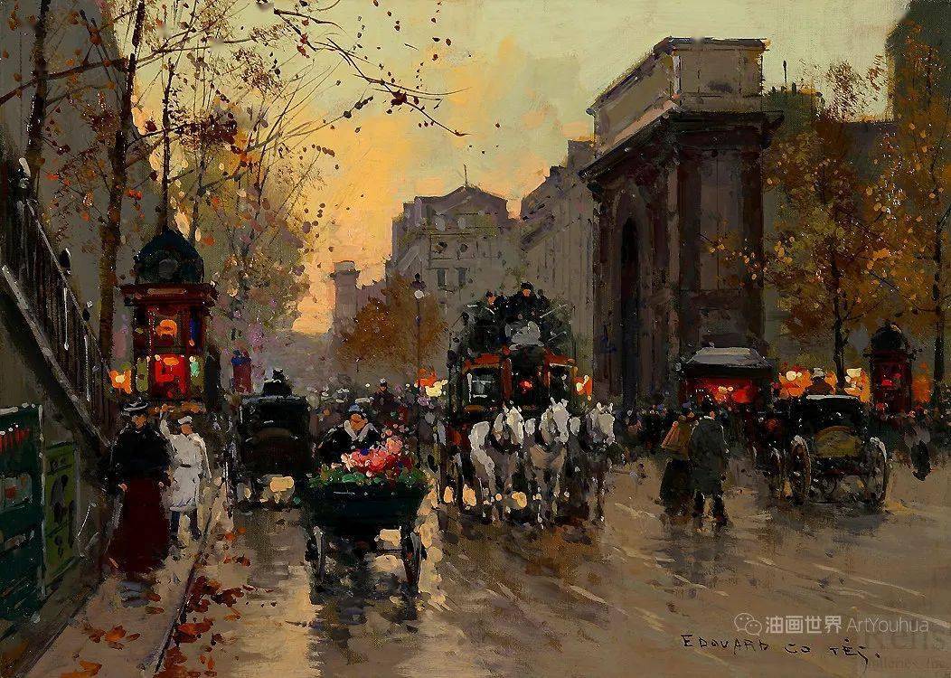 巴黎绘画诗人法国画家爱德华莱昂科尔特斯城市街景油画作品欣赏