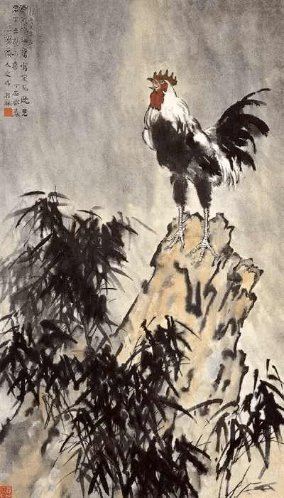 徐悲鸿画鸡，入骏马般气宇轩昂_公鸡_写实_冠红如