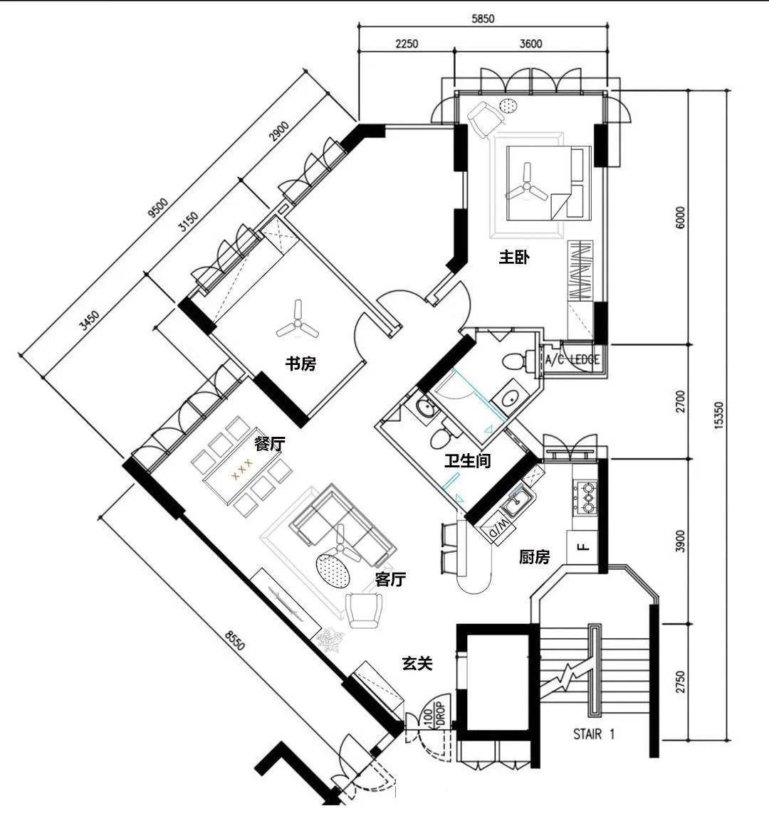 111㎡三角形户型,厨房吧台设计,书房榻榻米休息区,温馨舒适_空间_装修