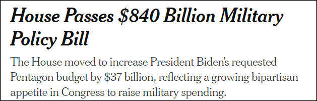 为应对“中俄威胁”多给370亿，美国会众议院通过2023财年8400亿美元国防预算
