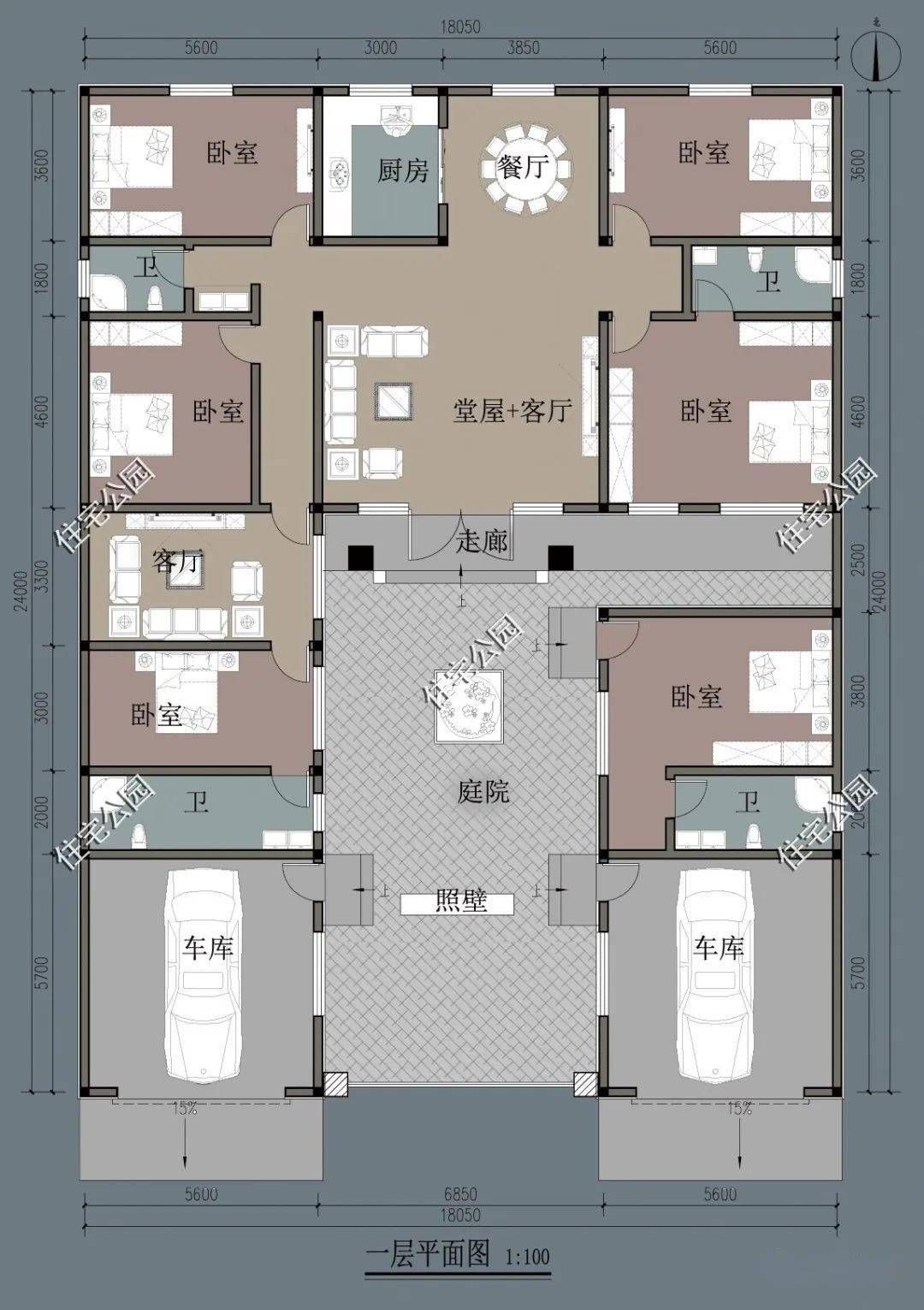 限时特价图纸|18×24米带堂屋的一层欧式三合院,布局紧凑不浪费_施工