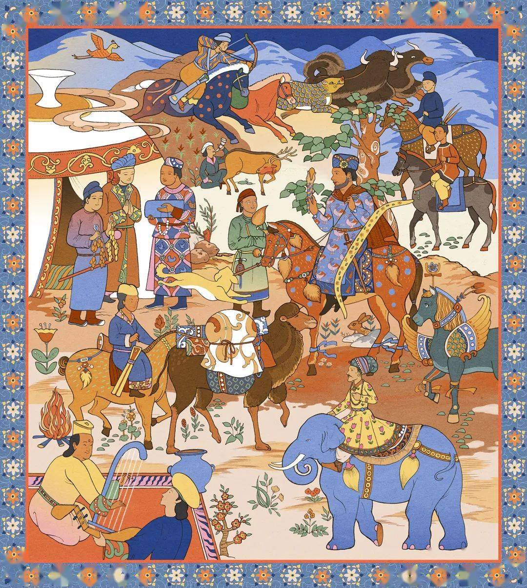 丝路周插画及线稿/01/本期填彩图案将结合2022丝绸之路周主题插画