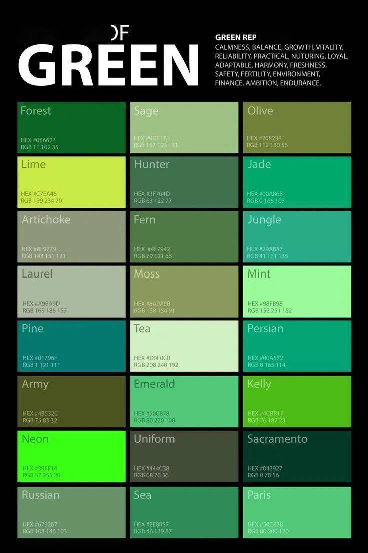 绿的各种颜色图片