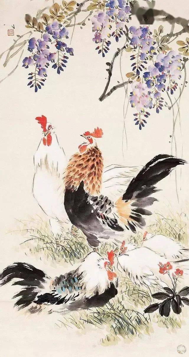 王雪涛小写意画鸡，真精神！_色彩_笔墨_对比