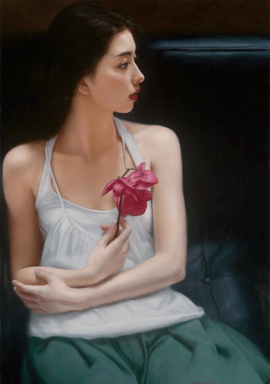 著名油画家李贵君的超写实新作!他画出少女的娇羞与清韵.