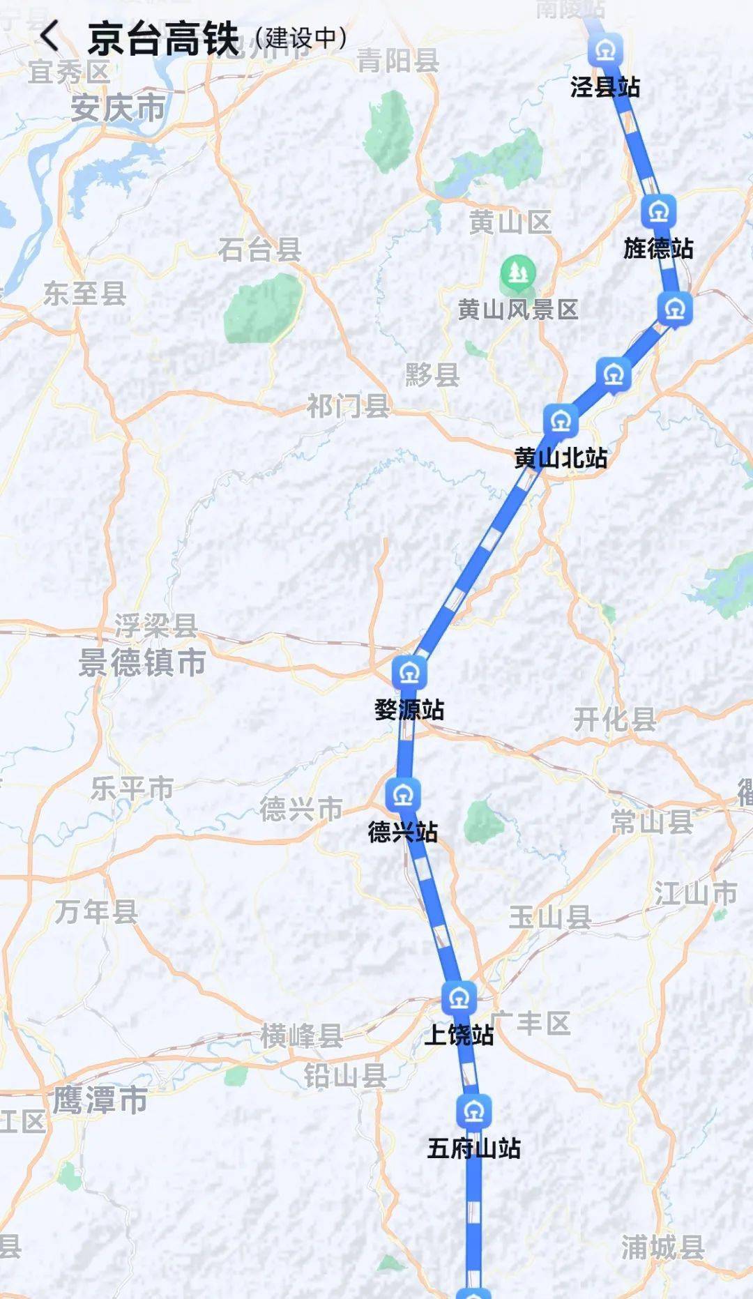 地图已可显示"京台高铁"线路图!