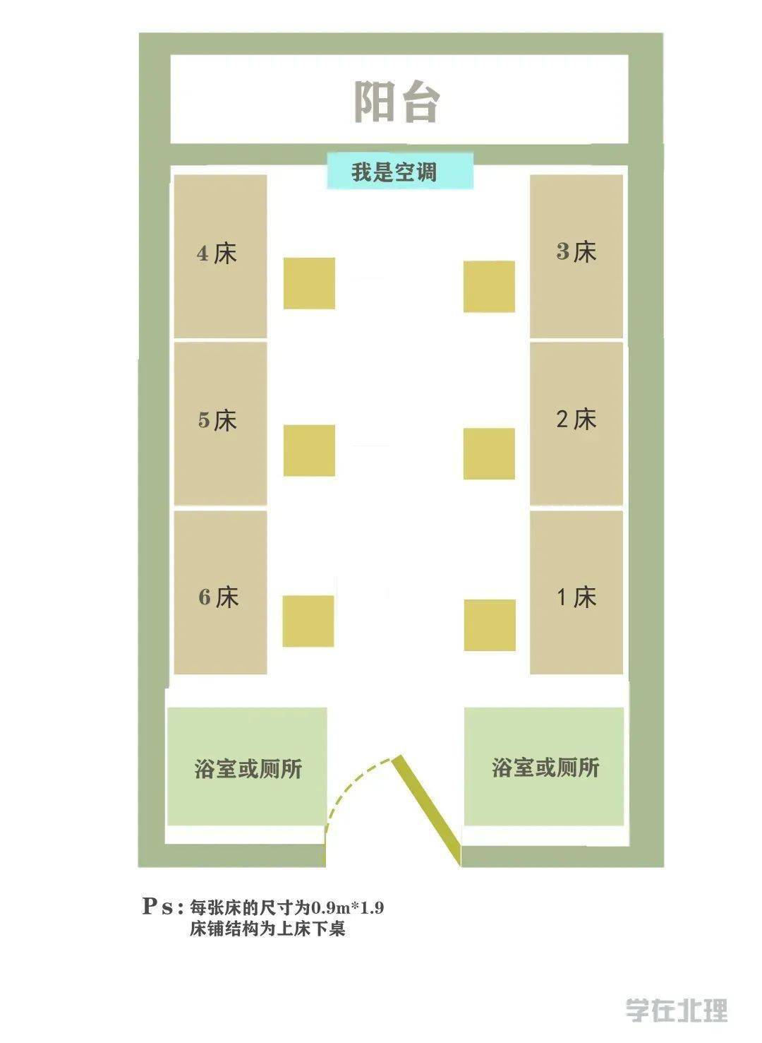 宿舍六人间平面图图片