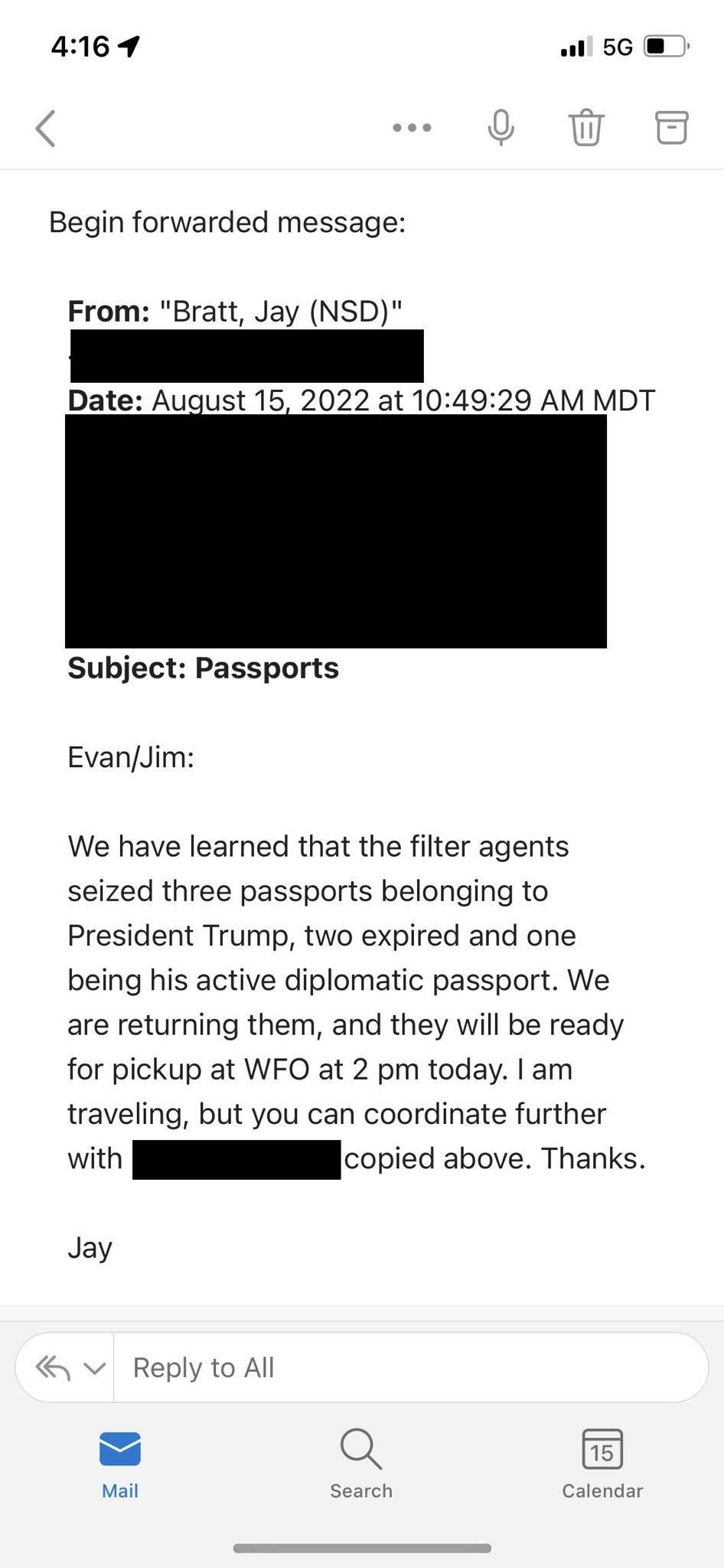 特朗普称FBI“偷走”了他的三本护照，司法部官员：已还