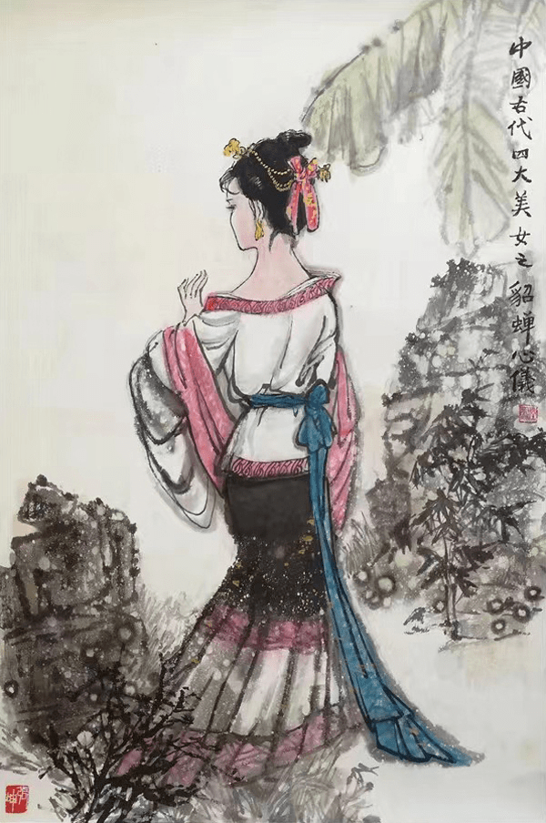 国画人物《中国古代四大美女之貂蝉心仪》68×42cm 创作年代:2019年6