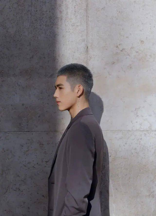 陈飞宇的短寸发色是银灰色,再搭配太空灰西装,看着的确挺时尚.