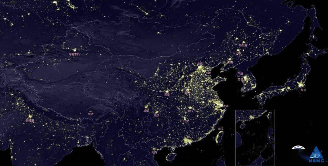 图为风云三号e星监测到的2021年12月中国城市灯光图来源:国家卫星气象