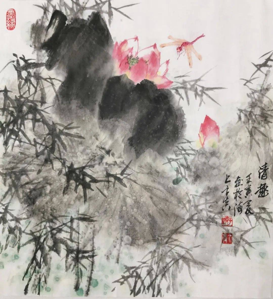 吴建民《满塘清晖》▲王鹏《荷韵》▲徐立铨《留得残荷听雨声》