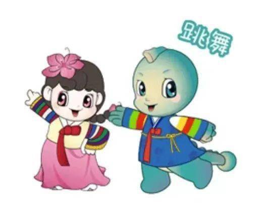 表情包里,"龙龙"还带了他的好朋友,是同样和他穿着朝鲜族服装的小女孩