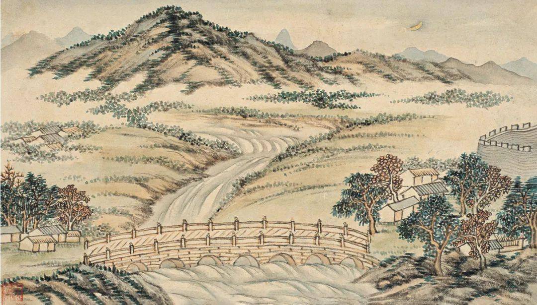 第四幅"卢沟晓月"卢沟河即桑干河水黑曰卢,故以名之,桥建于金明昌初