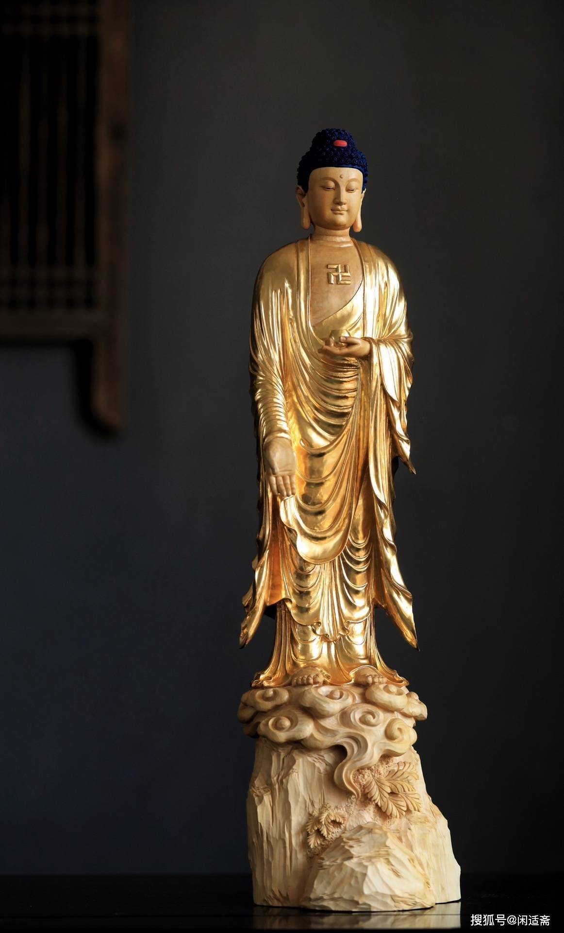 供奉珍藏，黄杨木鎏金，西方三圣立像_手机搜狐网