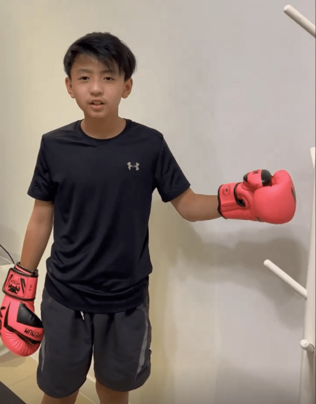 谢振南的姿势就挺不错,有几分他父亲谢霆锋打拳时的影子.