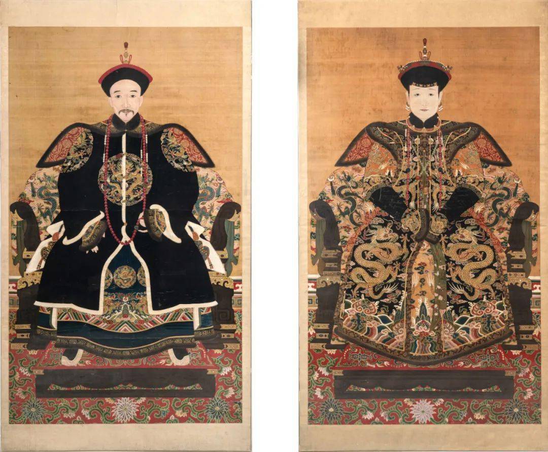 lot 54清中期 亲王及福晋朝服像一对177.8 x 104.