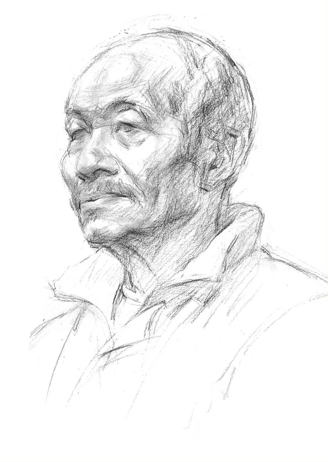 第一步:起形找大关系:和一般的作画步骤相同,在画老人的时候也是从起