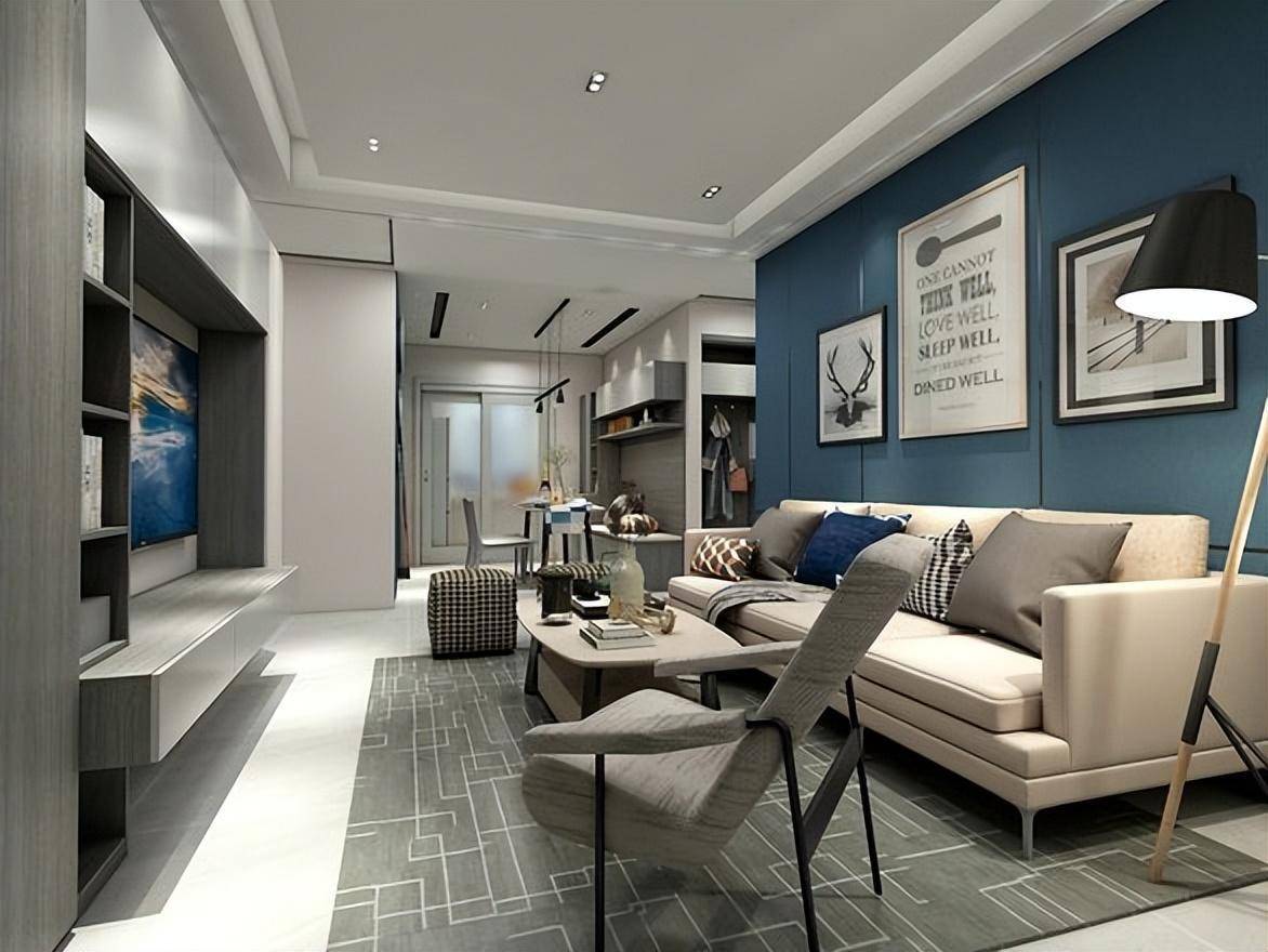 124平现代风四居室设计让人耳目一新,蓝灰色搭配让客户气质不凡