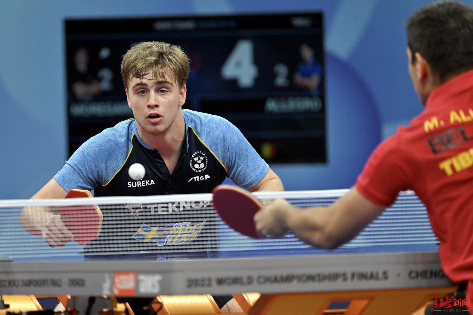 瑞典头号男单莫雷加德给你展示_世乒赛_胶皮_乒乓球