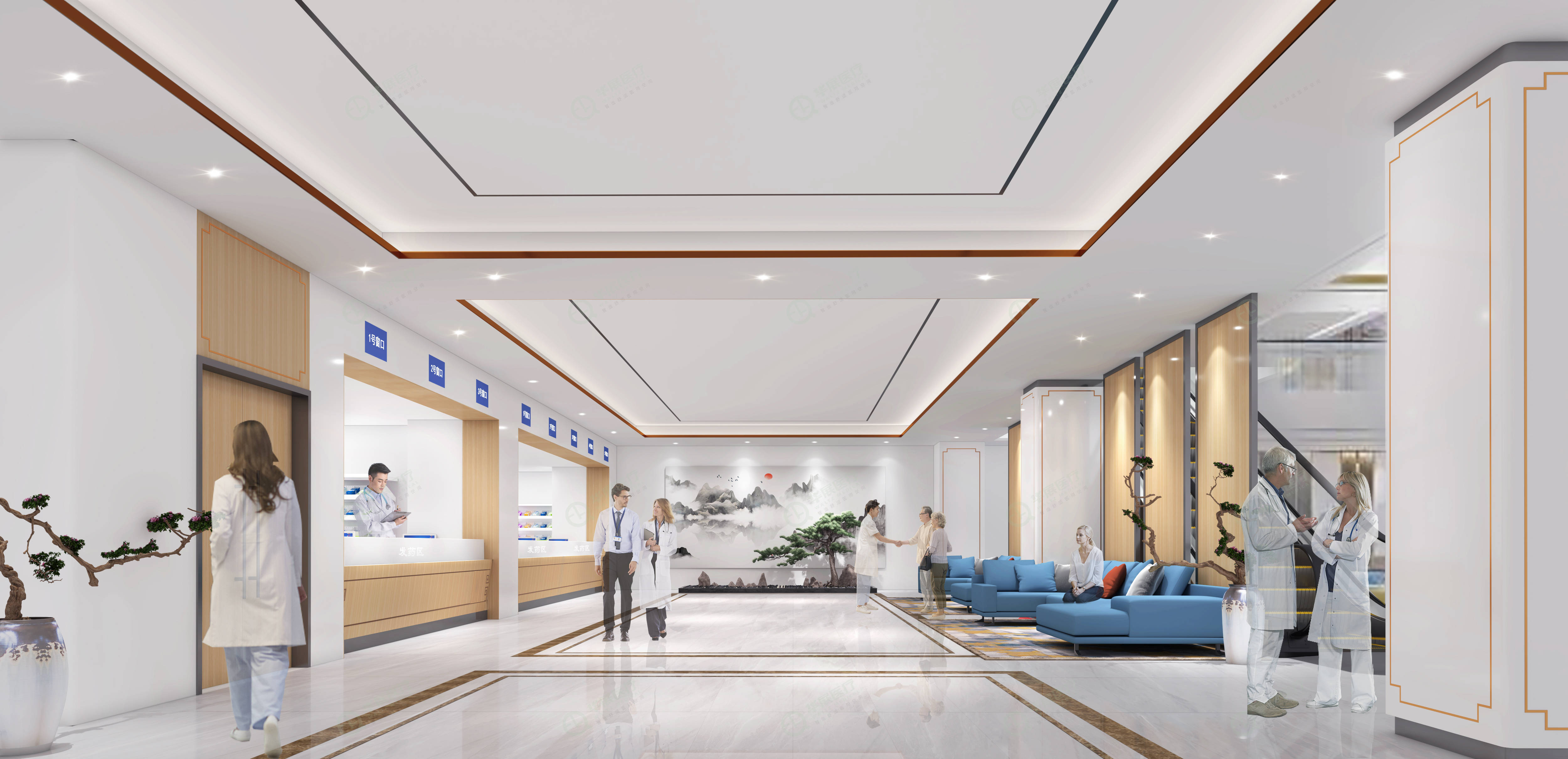 医院大厅候诊沙发门诊大厅公共空间是医院的重要场所之一,是向患者